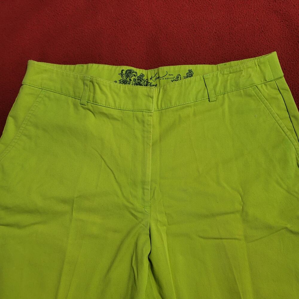 Kim Rogers Lime Green Flat Front Capri Pants 10P Lightweight Belt Loops Pockets